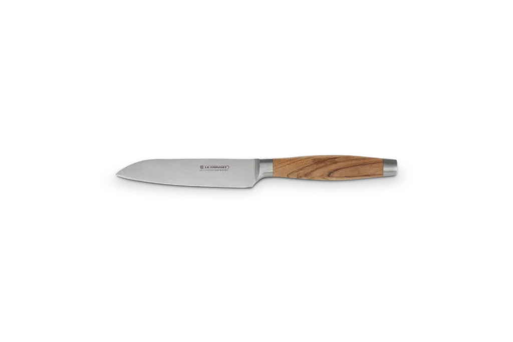 [98000213000200] Le Creuset santokumes 13cm damast lemmet olijfhout