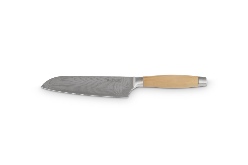 [98000218000200] Le Creuset santokumes 18cm damast lemmet olijfhout