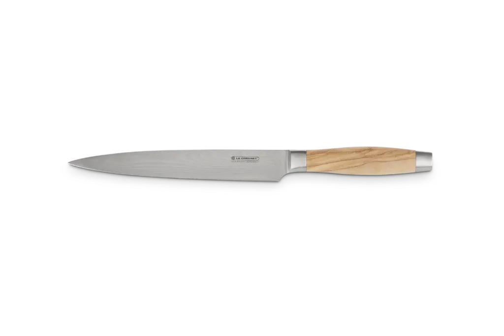 [98000420000200] Le Creuset vleesmes 20cm damast lemmet olijfhout