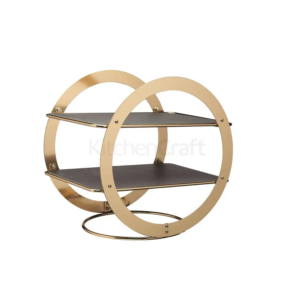 Artesà 2-Tier Geometric Brass Coloured Serving Stand, 20x30cm