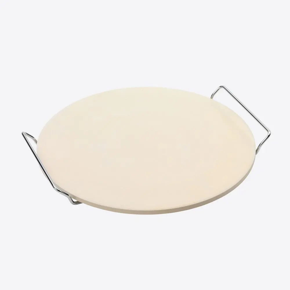 Pizzasteen uit cordieriet met metalen houder Ø34cm