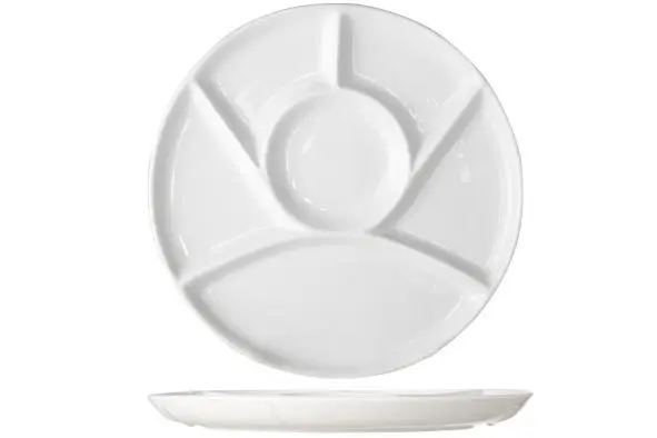 [RH4483B] Fonduebord wit D23.5cm 6vakjes