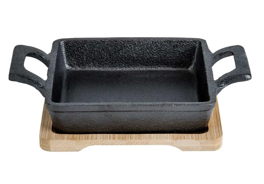 Gietijzer gratinschaal vierkant 13x13xH3 coated bamboo tray