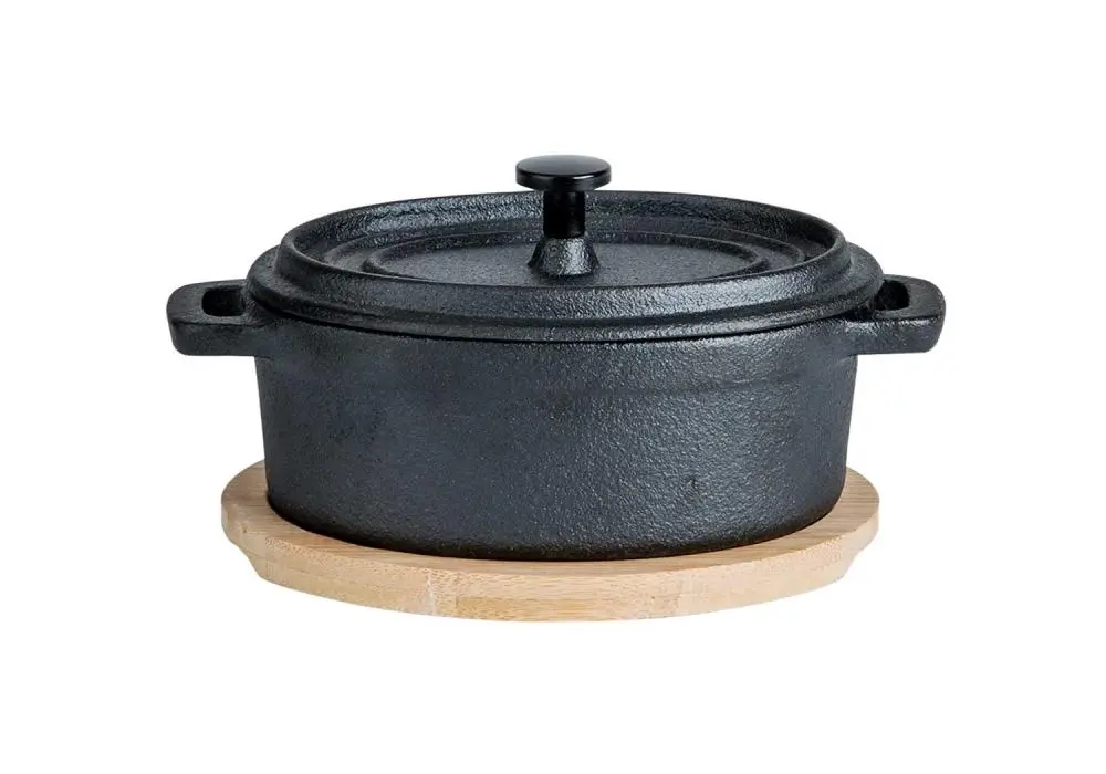 [3154198] Gietijzer potje ovaal 12x1xH5.5cm bamboo base coated