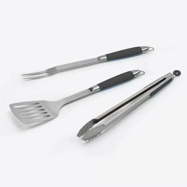 Barbecook black pepper set van spatel, vork, tang rvs zwart 43cm