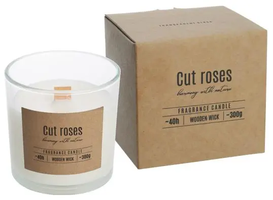 [10078] Geurkans transparant glas 40u D10xH10cm wiek in hout - roses