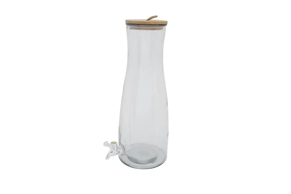 [4101181] Sapdispenser glas houten deksel H 42cm inhoud 4.7L