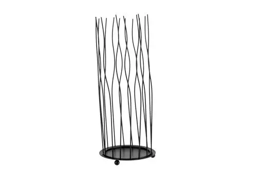 [3650396] Theelichthouder swurly zwart 11.5x11.5xH31cm rond metaal