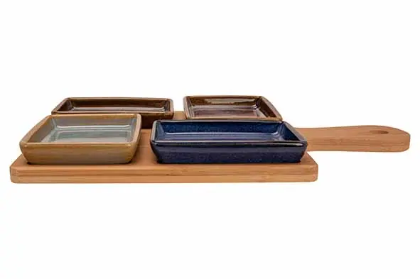 [7083298] C&T serveerplank bamboe met 4 cups