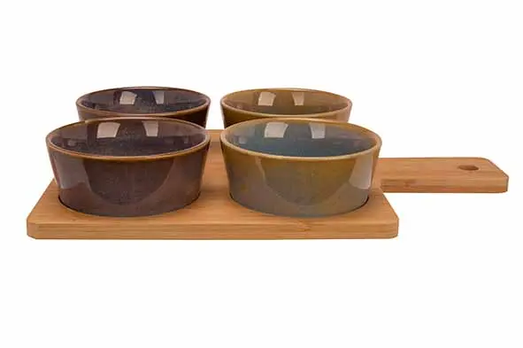 C&T serveerplank bamboe met 4 bowls