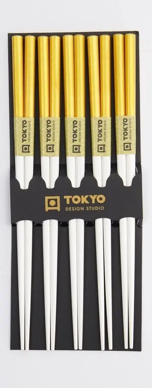 [8719323523807] Chopstick Set/5 pair Gold & White