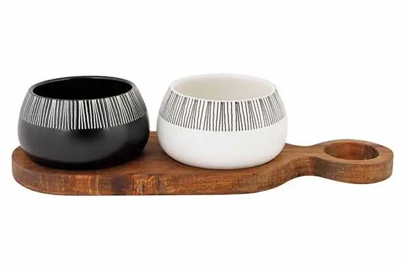 [5407003] Cosy&Trendy Etosha aperoset serveerplank + 2x bowl D7.5xH5.2cm