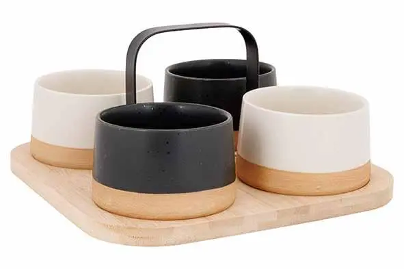 [2920543] Cosy&Trendy Aperoset bamboe serveerplank + 4 schalen