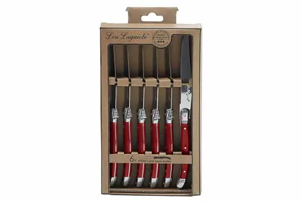 Lou laguiole rustic steakmes rood, set 6