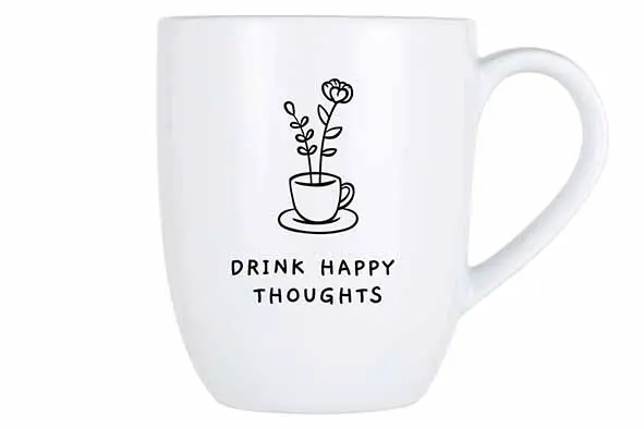 Cosy mug 53cl, drink happy thoughts