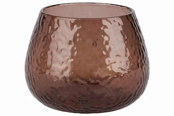 [676586] Theelichthouder hammered bruin glas