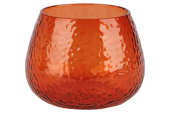 [676584] Theelichthouder hammered oranje glas