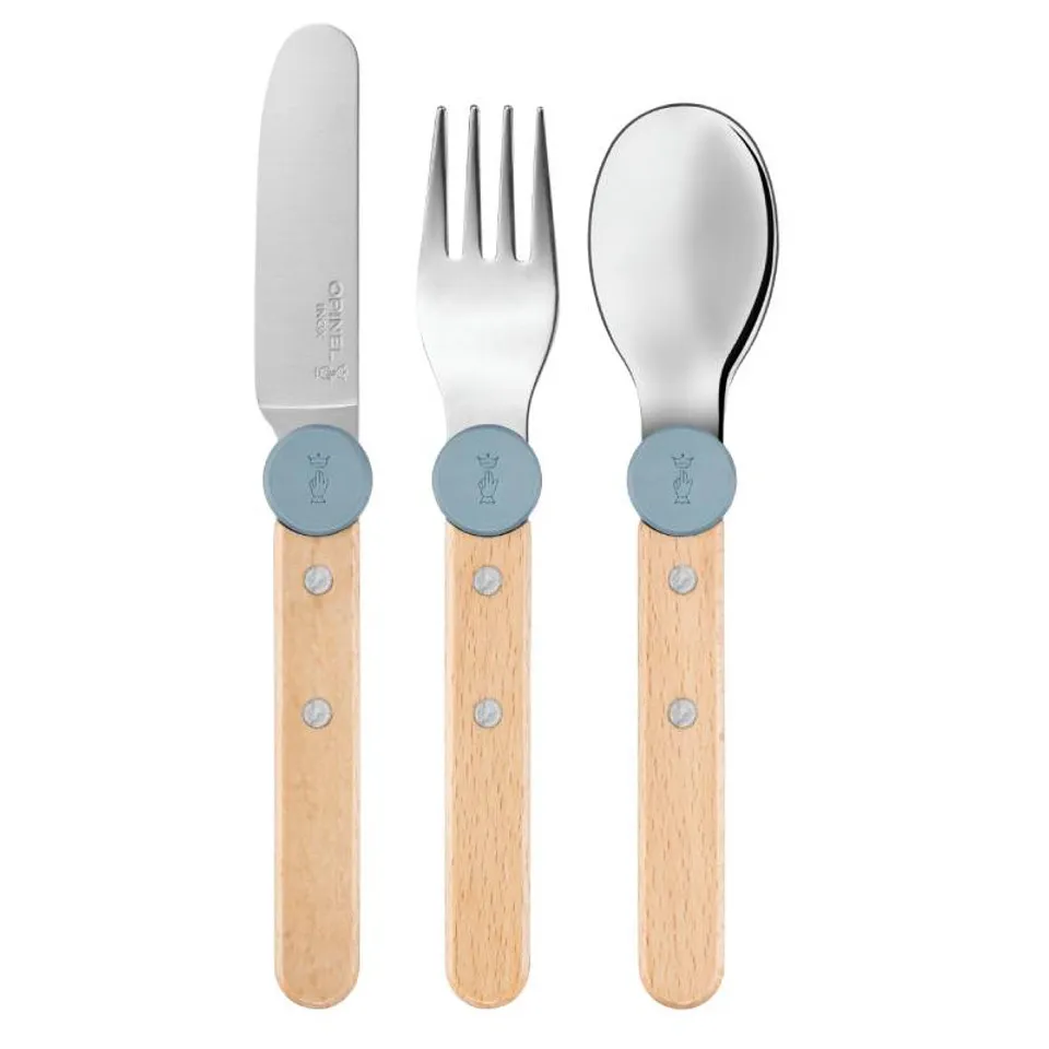 Kinderbestek Opinel blauw 3-delig
