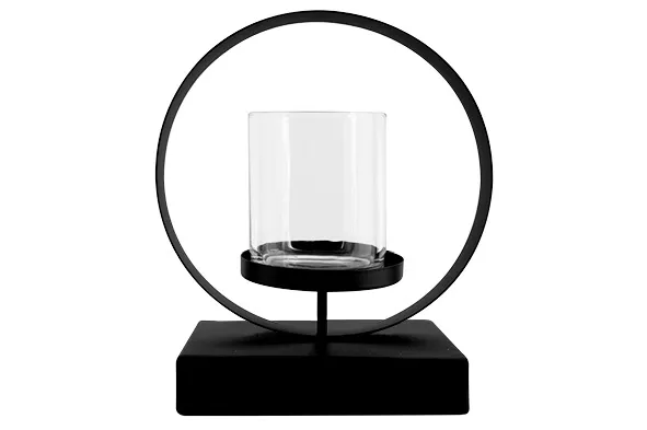 [675266] Cosy @ Home circle zwart 17x10xH19cm rond metaal glas