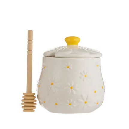 Honingpot- en lepel uit keramiek en hout Daisy