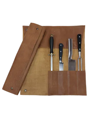 [buffel-031] Buffel lederen messenrol voor 4 messen, cognac