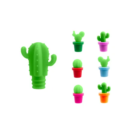 Dotz set van flessenstop en 6 glasmarkers uit platinum silicone cactus