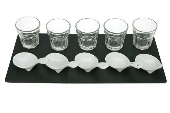 [RHA768] Apero set 2x5 onderbord zwart lepeltje , potje