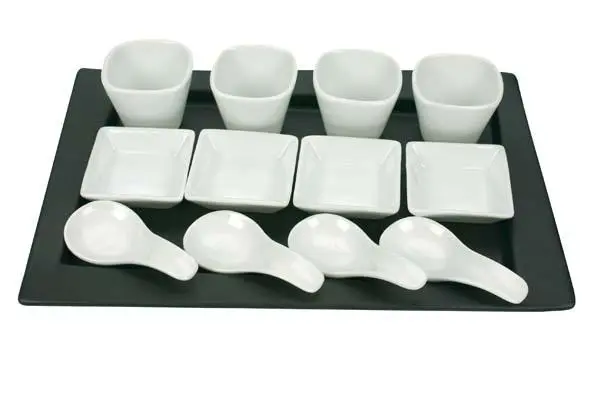 [RHA749] Apero set 3x4 onderbord zwart lepeltje, potje